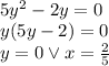 \\5y^2-2y=0\\ y(5y-2)=0\\ y=0 \vee x=\frac{2}{5}