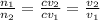 \frac{n_1}{n_2}=\frac{cv_2}{cv_1}=\frac{v_2}{v_1}