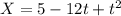 X = 5 - 12t + t^2