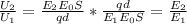 \frac{U_2}{U_1}=\frac{E_2E_0S}{qd}*\frac{qd}{E_1E_0S}=\frac{E_2}{E_1}