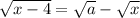 \sqrt{x-4}=\sqrt{a}-\sqrt{x}