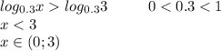 log_{0.3}xlog_{0.3}3\ \ \ \ \ \ \ \ 0<0.3<1\\x<3\\x\in (0;3)