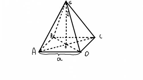 Решите . в правильной четырех угольной пирамиде угол между высотой и боковыми ребрами равен альфа, с