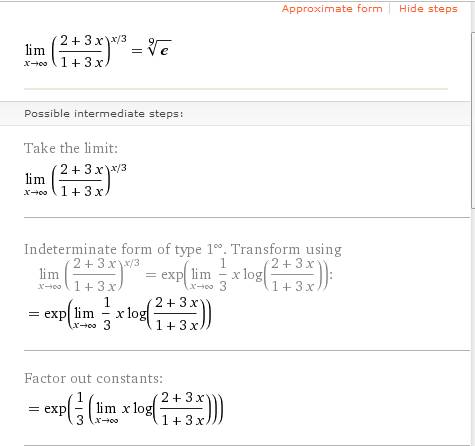 Lim ((3*x+2)/(3*x+1))^(x/3) при х стремящемся к бесконечности