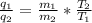 \frac{q_{1}}{q_{2}}=\frac{m_{1}}{m_{2}}*\frac{T_{2}}{T_{1}}