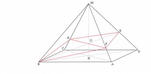 Вправильной четырехугольной пирамиде mabcd с вершиной m стороны основания равны 1,а боковые ребра 2.
