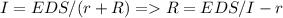 I=EDS/(r+R) = R=EDS/I-r