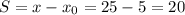 S=x-x_{0}=25-5=20