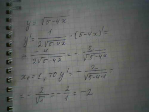 Выручайте, ! найдите значение производной функции y=корень (5-4x) в точке x0=1