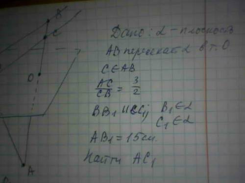 Отрезок ав имеет с плоскостью а(альфа) единственную общую точку .точка с делит отрезок ав в отношени