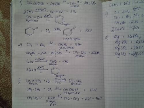 Составьте уравнения реакций по заданной схеме 1) ch3coona → ch4 → c2h2 → c6h6 → c6h5cl 2) ch4→ ch3br