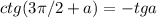 ctg(3\pi/2+a)=-tga