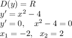 D(y)=R \\\ y'=x^2-4 \\\ y'=0, \ \ \ x^2-4 =0 \\\ x_1=-2, \ \ x_2=2