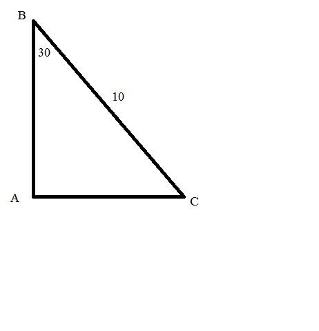 Втреугольнике abc ∠a=90°, ∠b=30°, |bc|=10. найти |ac|.