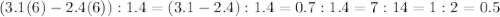 (3.1(6)-2.4(6)):1.4=(3.1-2.4):1.4=0.7:1.4=7:14=1:2=0.5