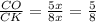 \frac{CO}{CK}=\frac{5x}{8x}=\frac{5}{8}