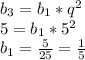 b_3=b_1*q^2\\ 5=b_1*5^2\\ b_1=\frac{5}{25}=\frac{1}{5}