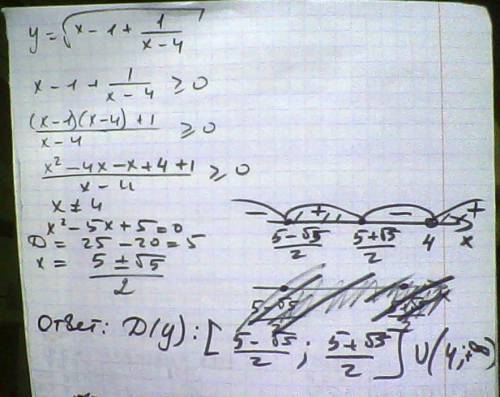 Знайти область визначення функції у=√х-1+1(через дроб)х-4