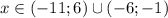 x\in(-11;6)\cup(-6;-1)