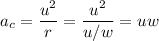 a_c=\dfrac{u^2}r=\dfrac{u^2}{u/w}=uw