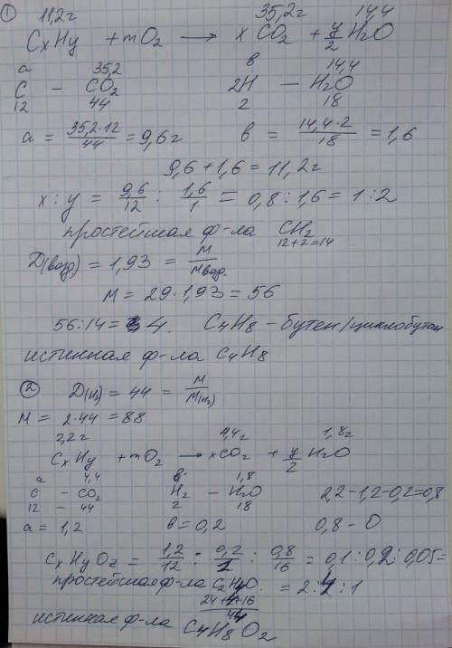 1. при сгорании 11,2 г. углеводорода получили оксид углерода массой 35,2 г и воду массой 14,4 г. отн