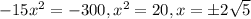 -15x^2=-300 , x^2=20 , x=\pm{2\sqrt{5}