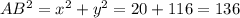 AB^{2}=x^2+y^2=20+116=136