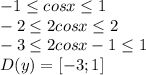 -1 \leq cosx \leq 1&#10;\\\&#10;-2 \leq 2cosx \leq 2&#10;\\\&#10;-3 \leq 2cosx-1 \leq 1&#10;\\\&#10;D(y)=[-3;1]