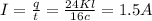 I= \frac{q}{t} =\frac{24Kl}{16c} =1.5A