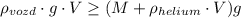 \rho_{vozd}\cdot g\cdot V\geq(M+\rho_{helium}\cdot V)g