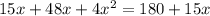 15x+48x+4x^{2}=180+15x