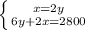 \left \{ {{x=2y} \atop {6y+2x=2800}} \right.