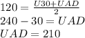 120=\frac{U 30 + U AD}{2}\\&#10;240-30=U AD\\&#10;U AD=210