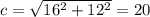 c=\sqrt{16^2+12^2}=20