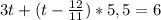 3t+(t- \frac{12}{11})*5,5=6