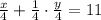 \frac{x}{4} + \frac{1}{4} \cdot \frac{y}{4} =11