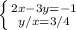 \left \{ {{2x-3y=-1} \atop {y/x=3/4}} \right. &#10;