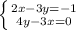 \left \{ {{2x-3y=-1} \atop {4y-3x=0}} \right.