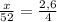 \frac{x}{52} = \frac{2,6}{4}