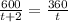 \frac{600}{t+2} = \frac{360}{t}