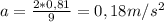 a = \frac{2*0,81}{9} = 0,18 m/s^{2}