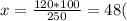 x = \frac{120*100}{250} = 48(%)