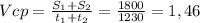 Vcp = \frac{S_{1} + S_{2}}{t_{1} + t_{2}} = \frac{1800}{1230} = 1,46