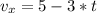 v_{x} = 5 - 3*t