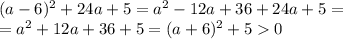 (a-6)^2+24a+5=a^2-12a+36+24a+5=&#10;\\\&#10;=a^2+12a+36+5=(a+6)^2+50