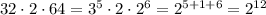 32\cdot2\cdot64=3^5\cdot2\cdot2^6=2^{5+1+6}=2^{12}