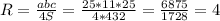 R= \frac{abc}{4S}= \frac{25*11*25}{4*432}= \frac{6875}{1728}=4