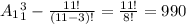 A_1_1^3- \frac{11!}{(11-3)!}= \frac{11!}{8!}=990