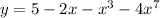 y=5-2x-x^3-4x^7