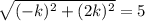 \sqrt{(-k)^2+(2k)^2}=5